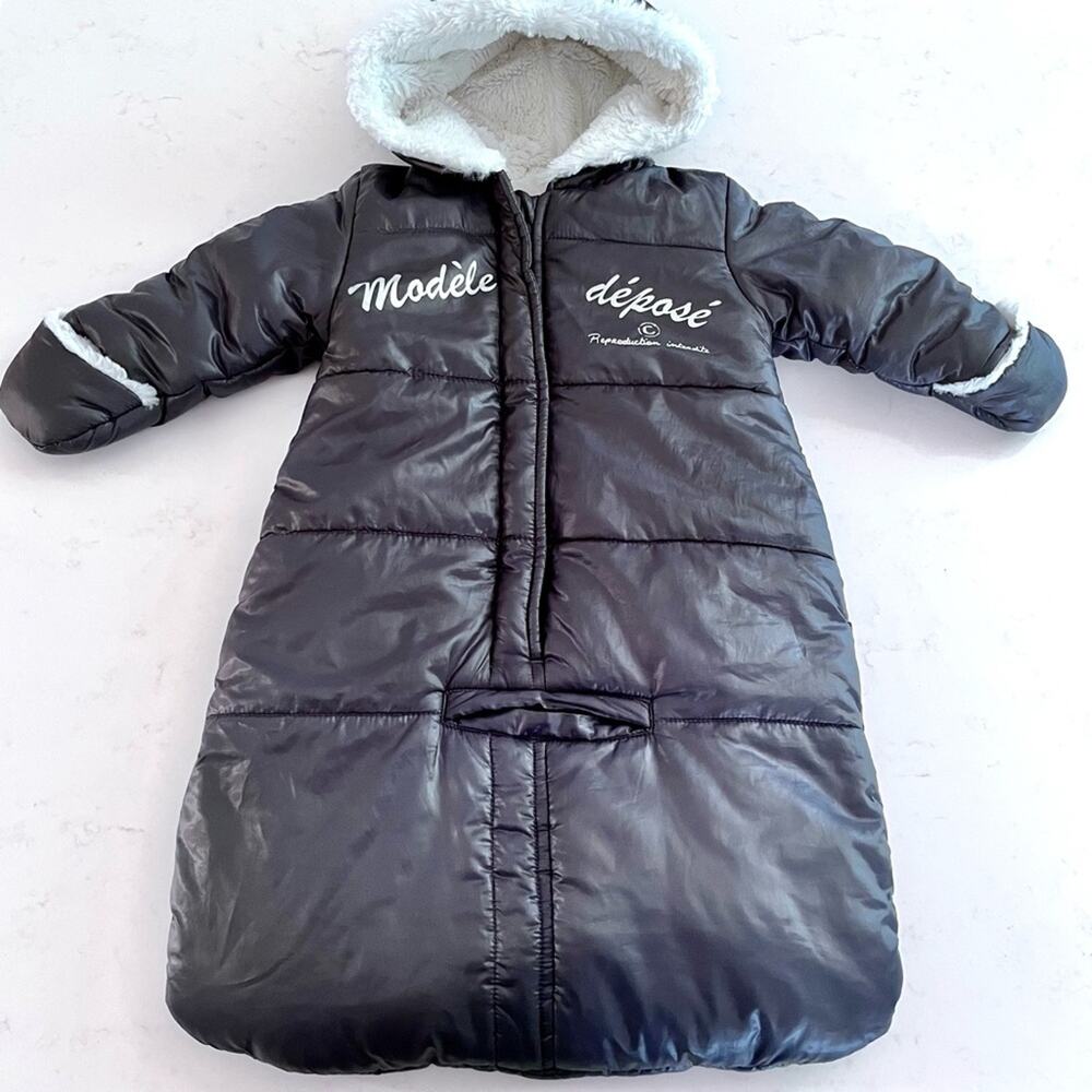 3Pommes baby black white bunting snowsuit puffer size 3 months